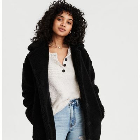 Plus Size Comfy Black American Eagle Faux Fur Coat - Picture 1 of 4